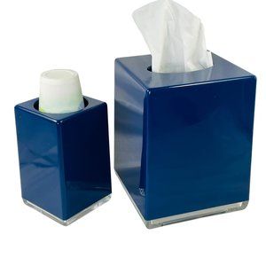 Vintage Oxford Lucite Cobalt Blue and Clear Tissue Box & Cup Holder Set